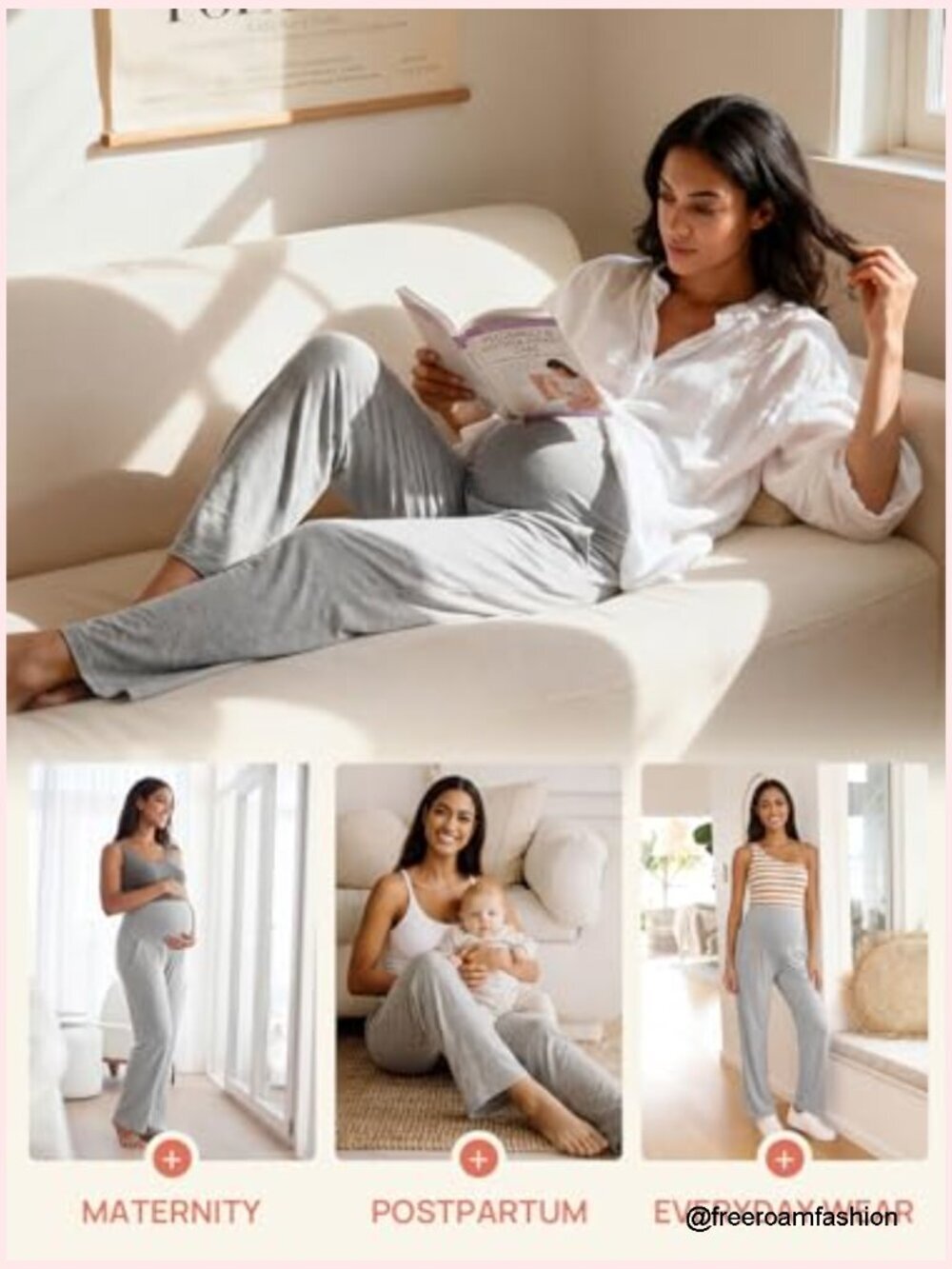 Maternity Pajama Pants Soft Viscose Wide Leg Lounge Sleepwear with Pockets - Picture 5 of 7
